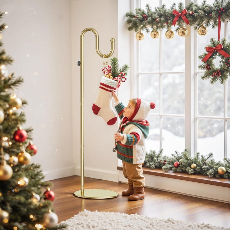 saffruff 74" Gold Shepherds Hook Stand–Adjustable Free Standing Pole Holder for Hanging Bird Feeders, Plants, Lanterns, Wreaths, and Wind Chimes, Heavy Duty Base for Indoor & Outdoor Use, Holds Up to 20 LBS - Image 5